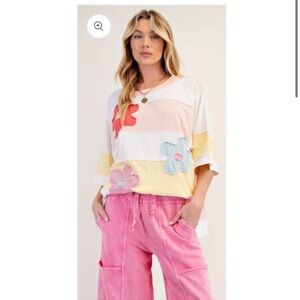 Easel Multicolor Floral Patchwork Top